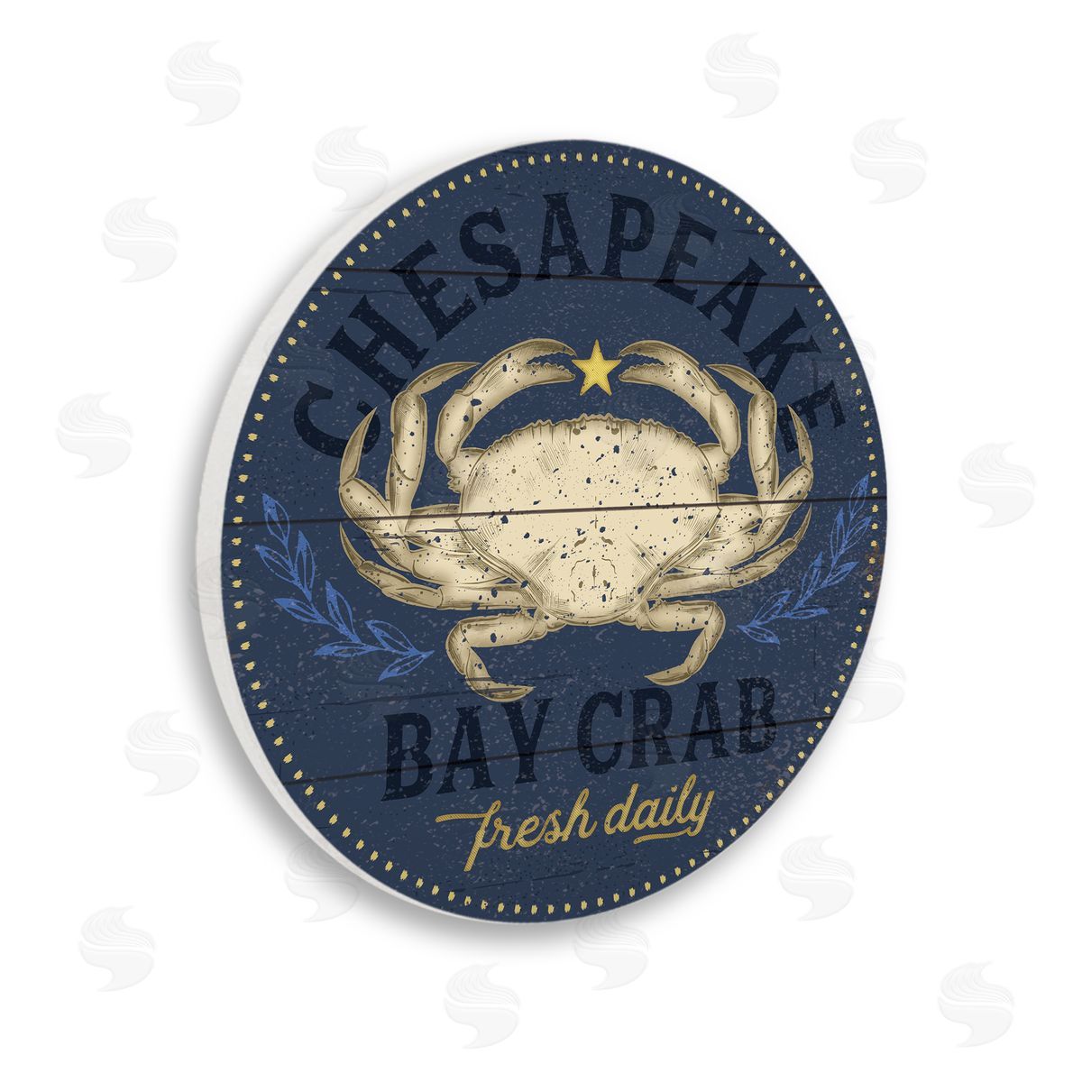 Jennifer Pugh Vintage Chesapeake Bay Crab Sign Nautical Marine Life Wooden Wall Plaque Art Print