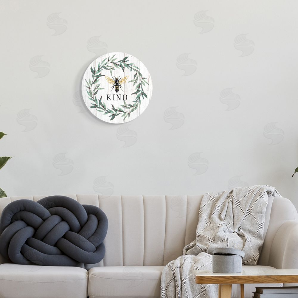 Elizabeth Tyndall Bee Kind Phrase Charming Country Farm Insect Pun Round Wall Plaque Art Print in Room