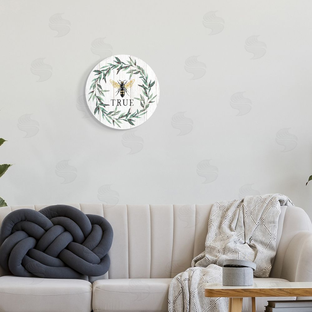 Elizabeth Tyndall Bee True Sentiment Country Floral Insect Pun Round Wall Plaque Art Print in Room