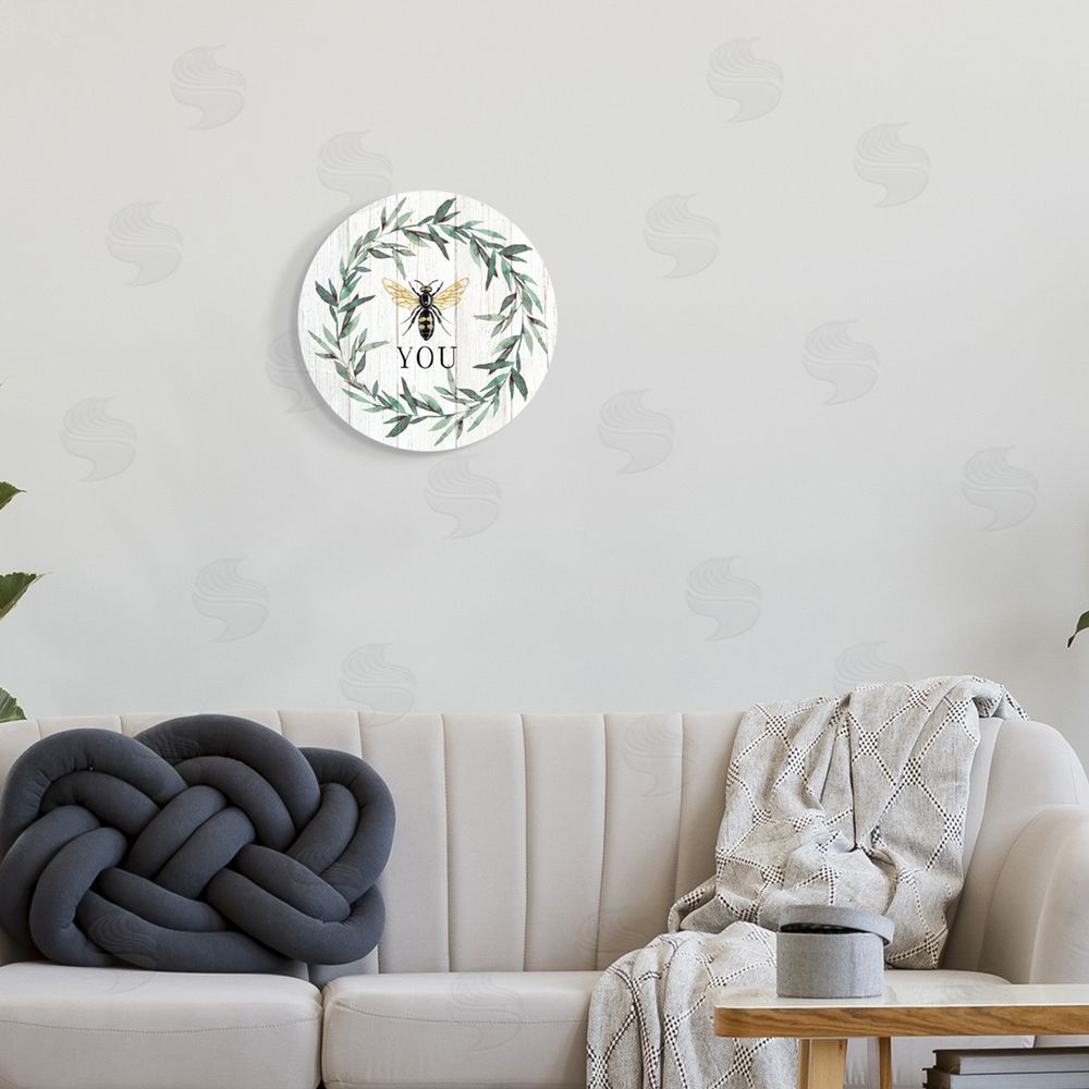 Elizabeth Tyndall Bee You Quote Farm Floral Insect Pun Round Wall Plaque Art Print in Room