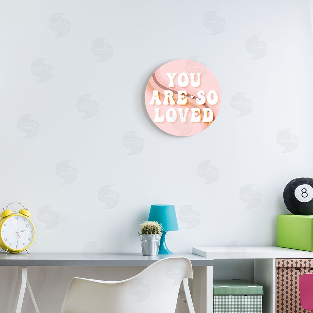 Stupell Studio You Are So Loved Phrase Retro Curved Rainbow Round Wall Plaque Art Print in Room