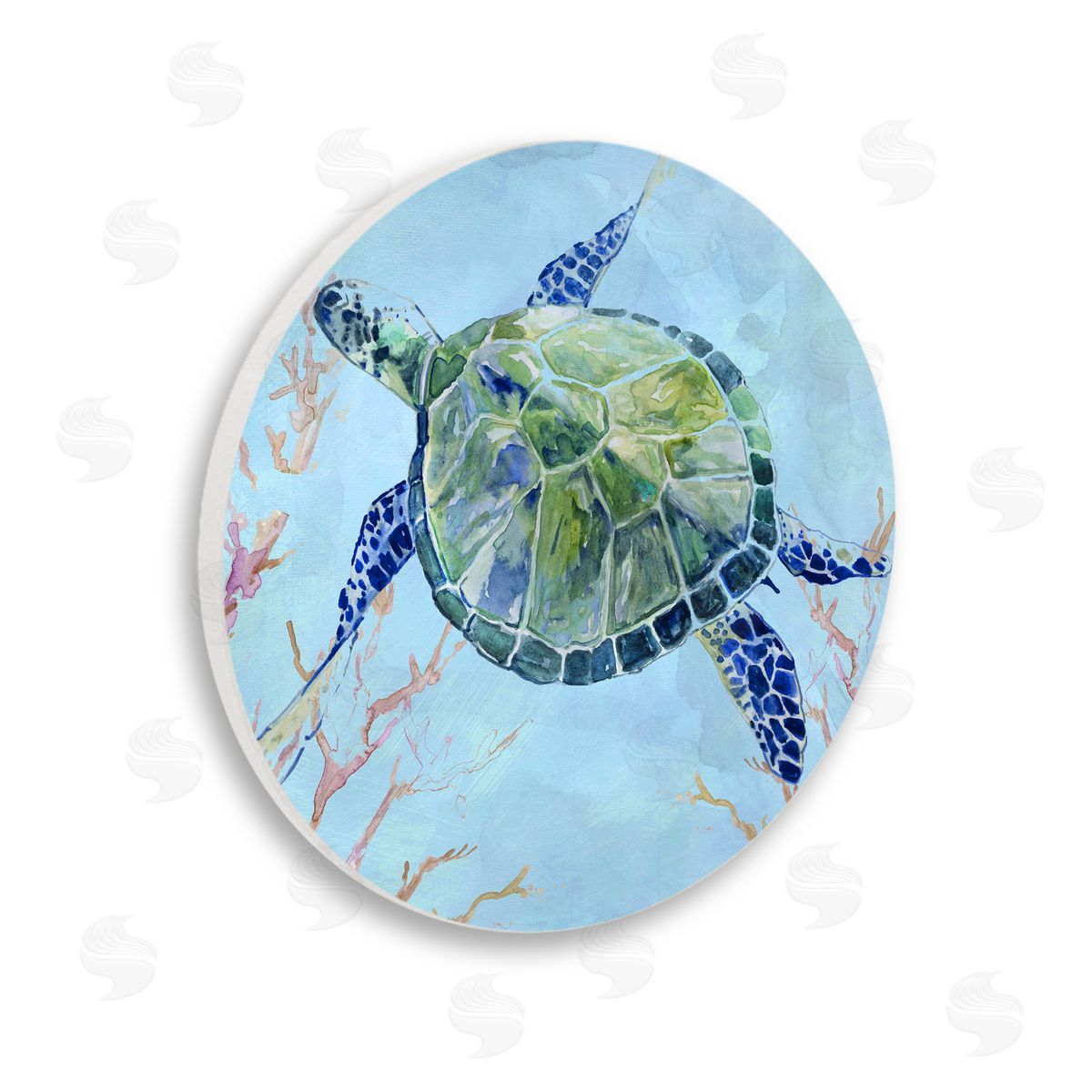 Carol Robinson Deep Sea Aquatic Tortoise Orange Kelp Water Turtle Wooden Wall Plaque Art Print