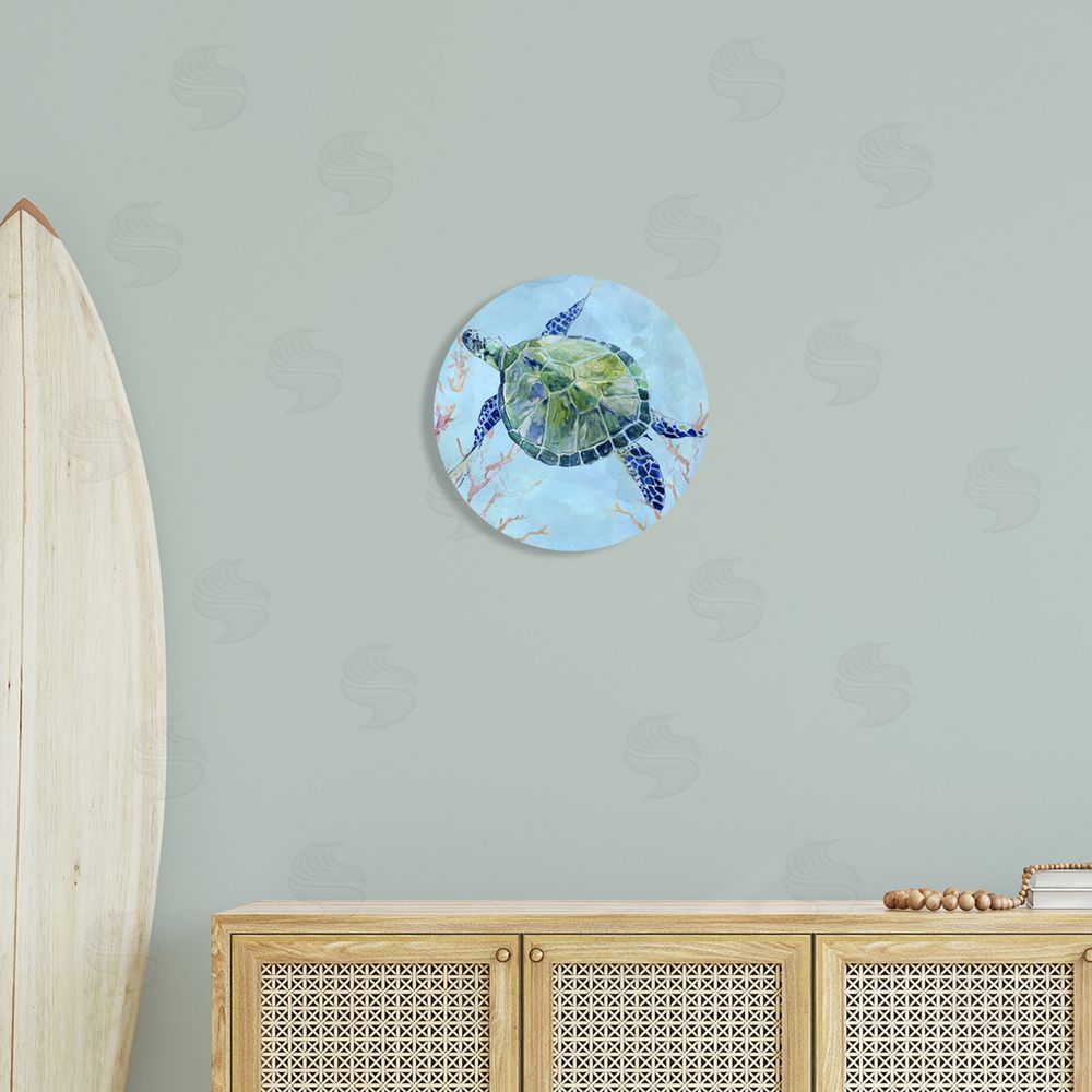 Carol Robinson Deep Sea Aquatic Tortoise Orange Kelp Water Turtle Round Wall Plaque Art Print in Room