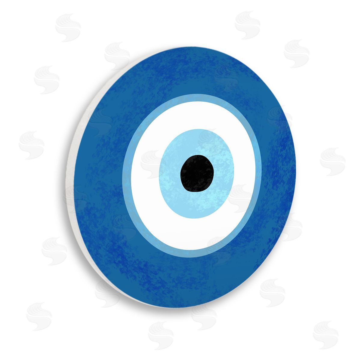 Ziwei Li Evil Eye Centric Bold Blue Abstract Circular Dominant Shapes Wooden Wall Plaque Art Print