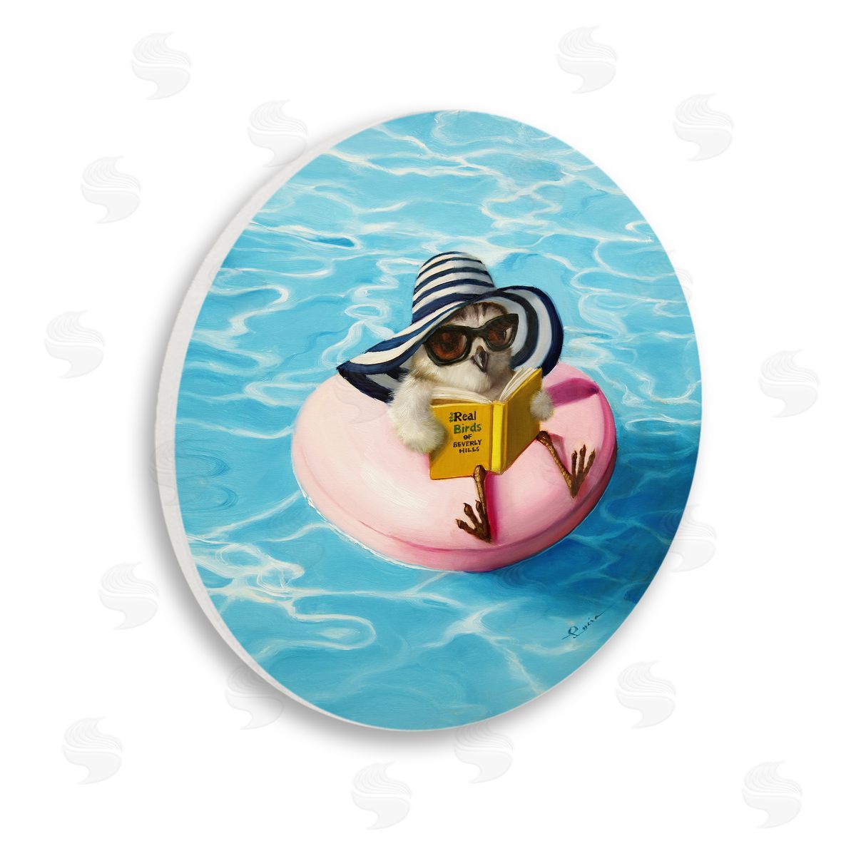 Lucia Heffernan Bird Reading Book Pool Float Beverly Hills Sun Hat Wooden Wall Plaque Art Print