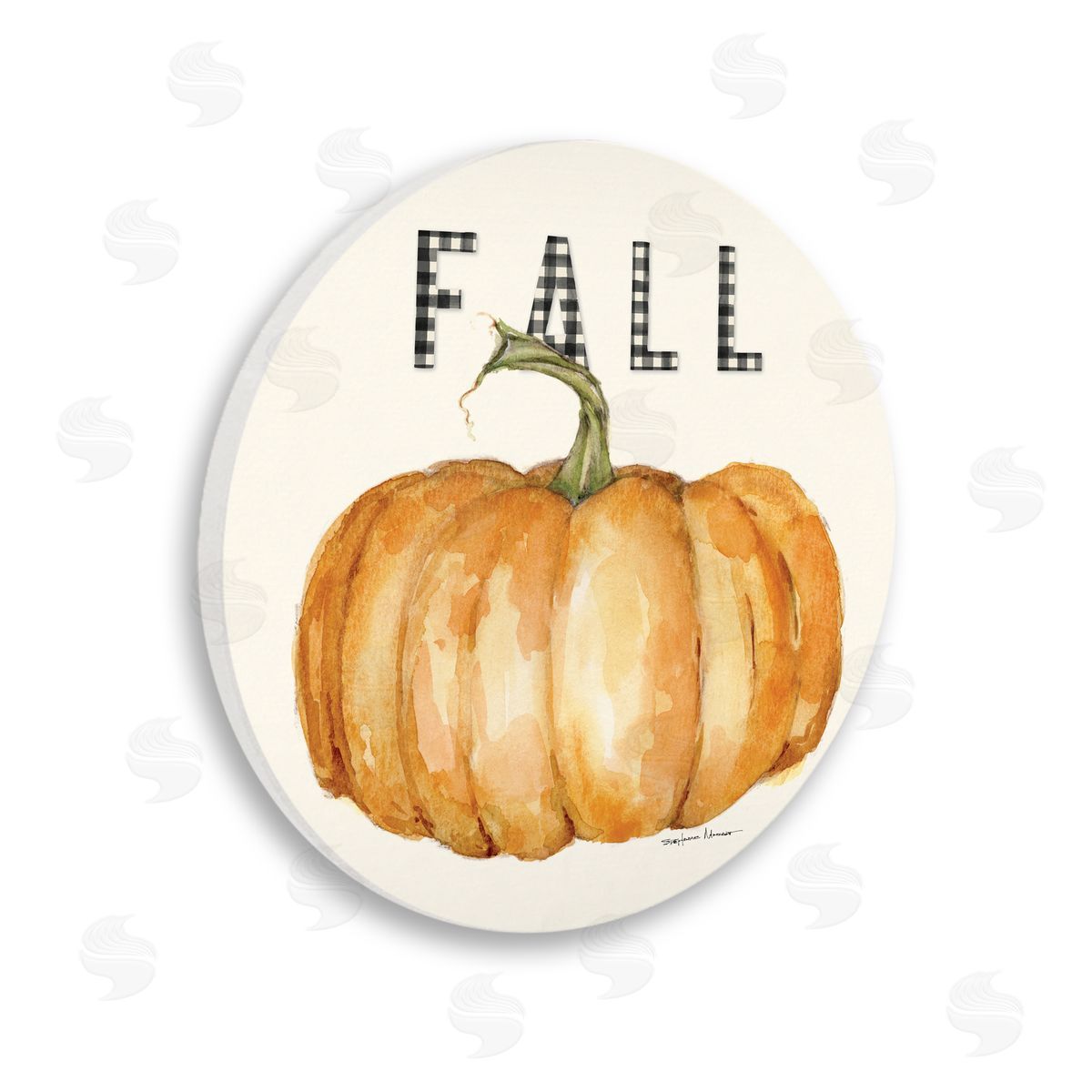 Stephanie Workman Marrott Fall Pumpkin Farm Plaid Typography Autumn Gourd Wooden Wall Plaque Art Print