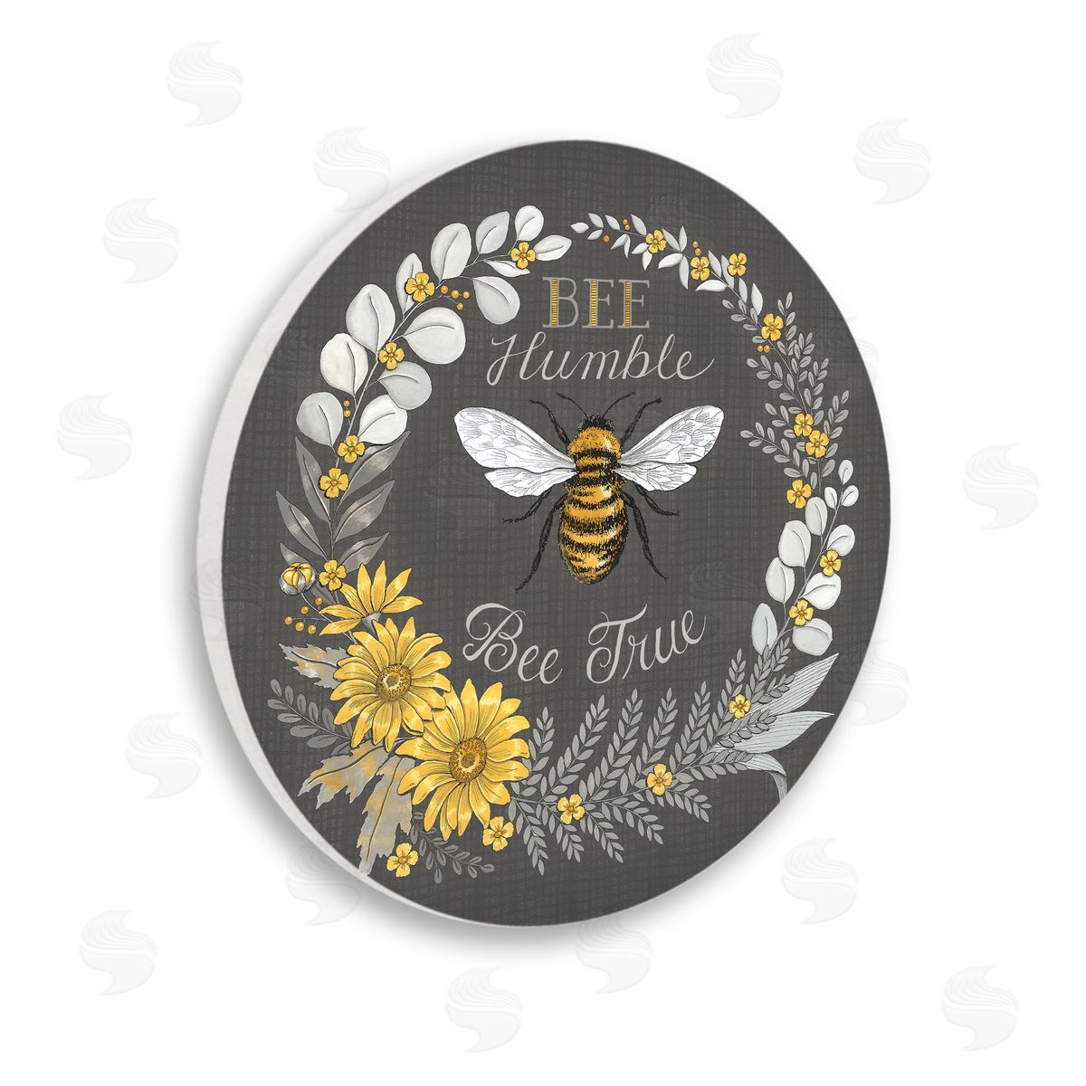 Deb Strain Bee Humble Be True Phrase Vintage Yellow Florals Wooden Wall Plaque Art Print