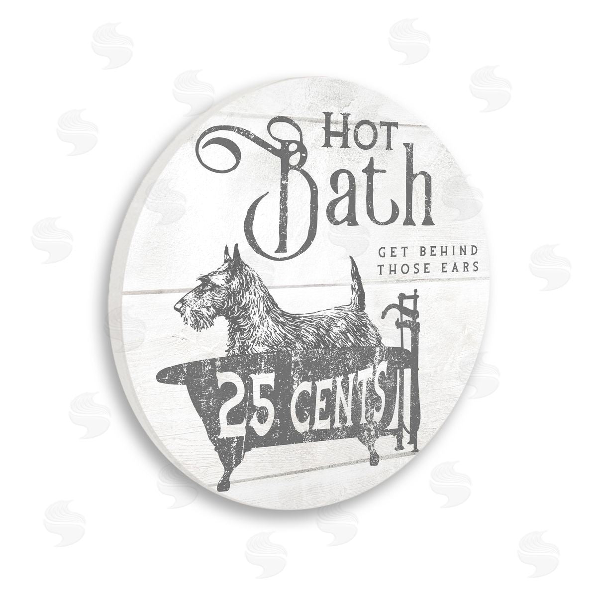 Stupell Studio Vintage Hot Bath Advertisement Farmhouse Scottie Dog Tub Wooden Wall Plaque Art Print