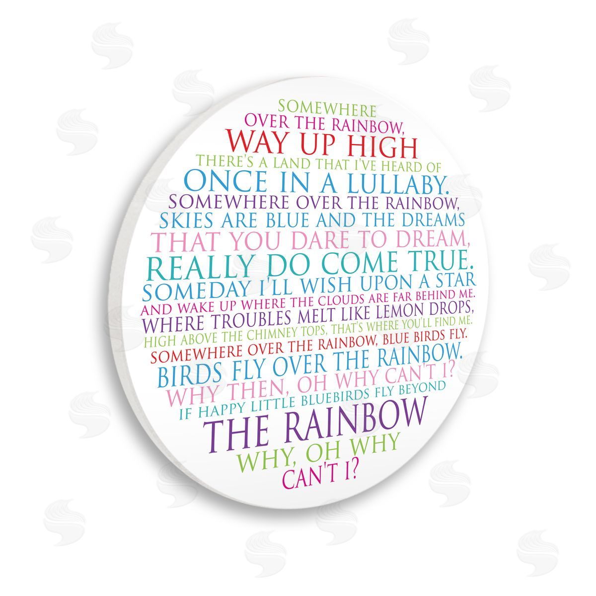 Susan Newberry Designs Somewhere Over The Rainbow Playful Circle Typography Wooden Wall Plaque Art Print
