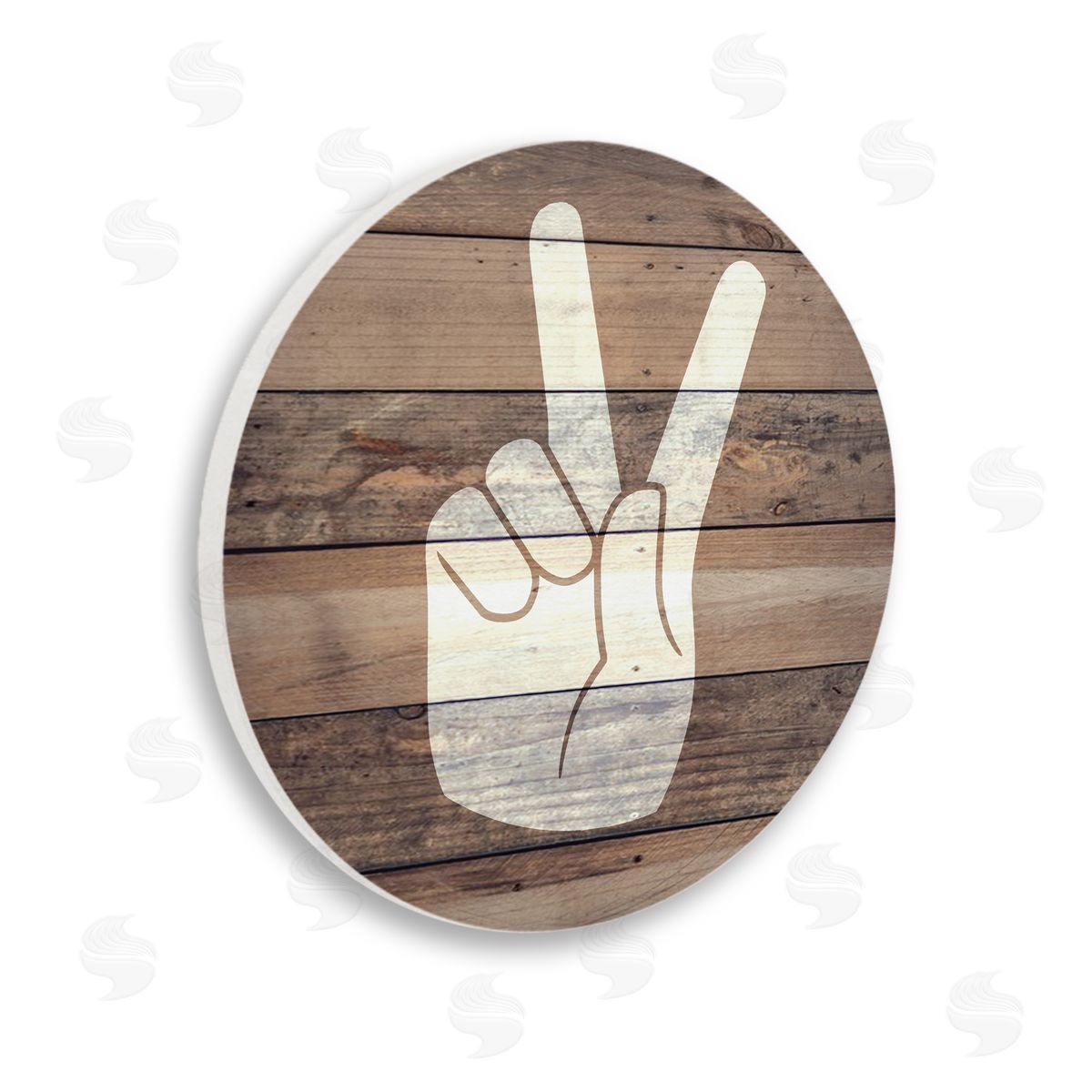 Stupell Studio Peace Hand Rustic Brown Distressed Wood Pattern Wooden Wall Plaque Art Print