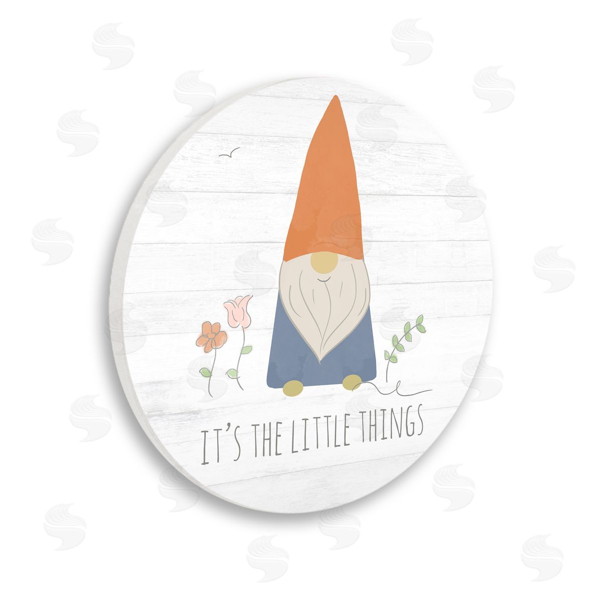 Anna Quach It's The Little Things Inspirational Phrase Cute Gnome Wooden Wall Plaque Art Print