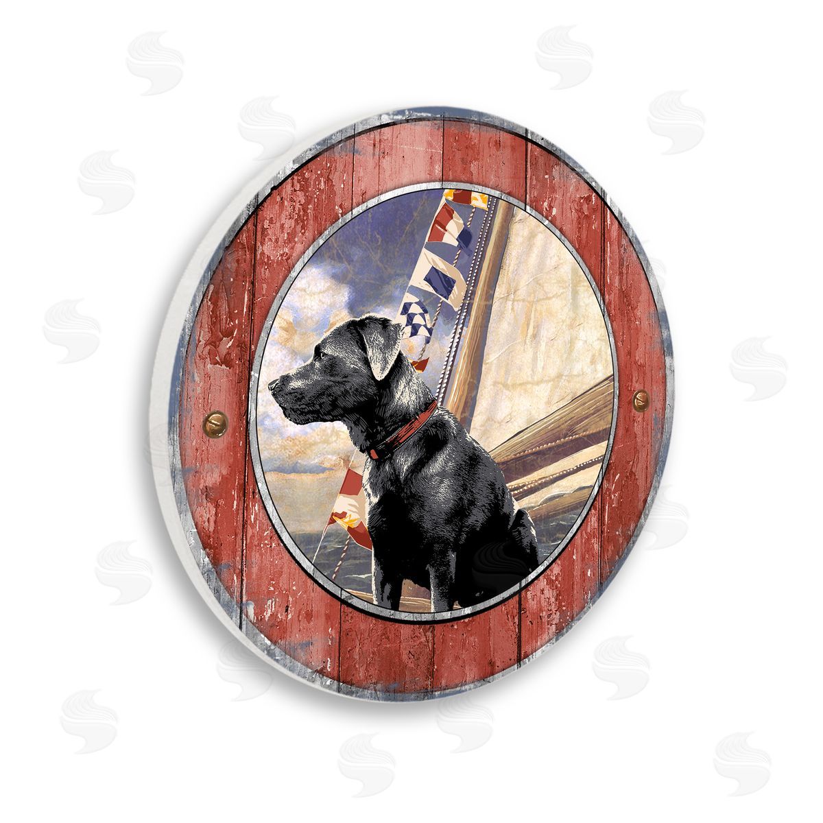 Jim Baldwin Seafaring Dog Sailboat Flags Nautical Pet Wooden Wall Plaque Art Print