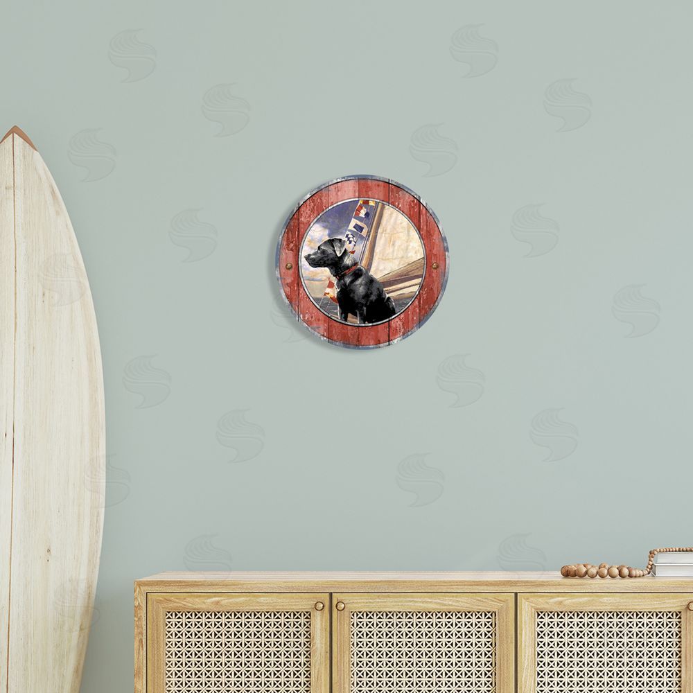 Jim Baldwin Seafaring Dog Sailboat Flags Nautical Pet Round Wall Plaque Art Print in Room