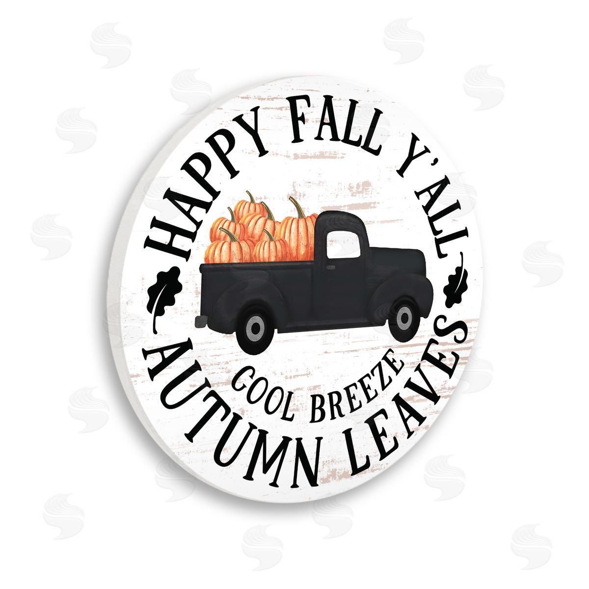 Lettered and Lined Happy Fall Y'All Pumpkin Truck Autumn Seasonal Design Wooden Wall Plaque Art Print