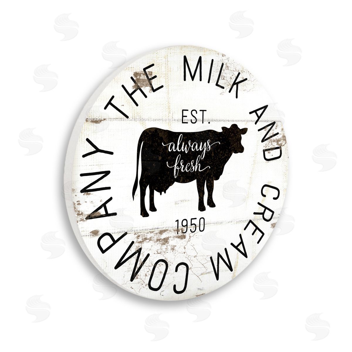 Jennifer Pugh Milk and Cream Company Vintage Sign Dairy Cow Wooden Wall Plaque Art Print
