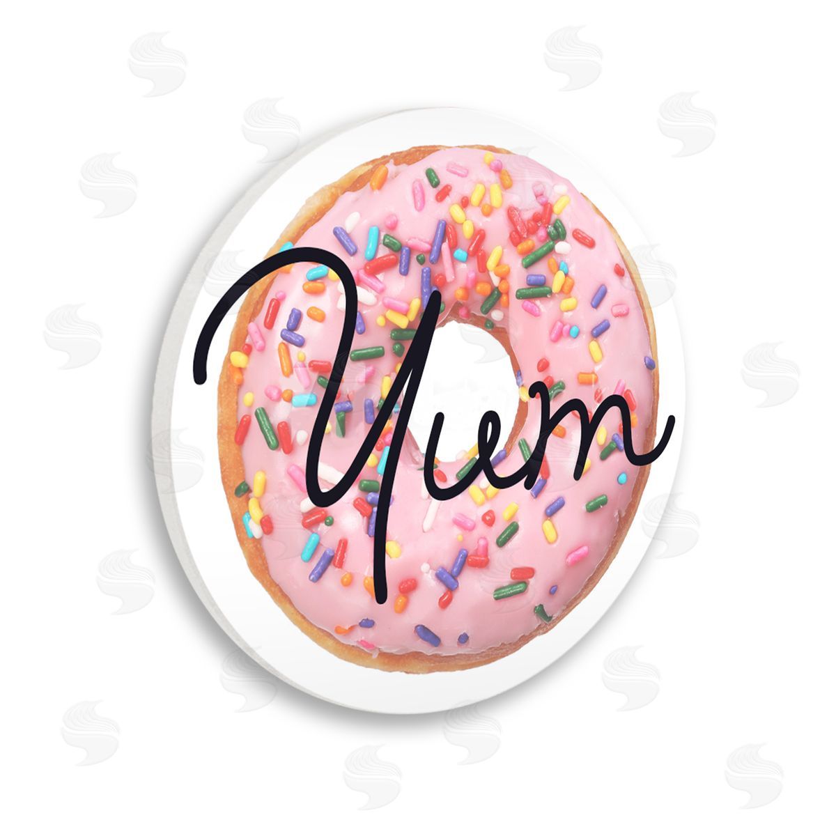 Stupell Studio Yum Phrase Pink Sprinkled Donut Sweet Dessert Wooden Wall Plaque Art Print