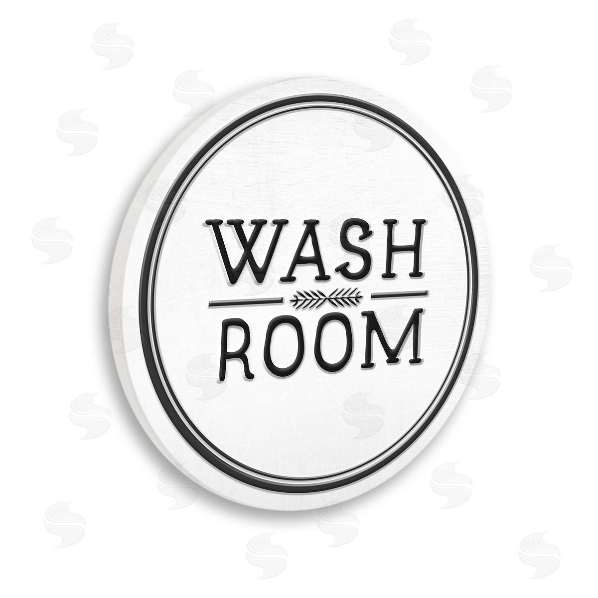 Stupell Studio Wash Room Black and White Tradtional Style Bathroom Sign Wooden Wall Plaque Art Print