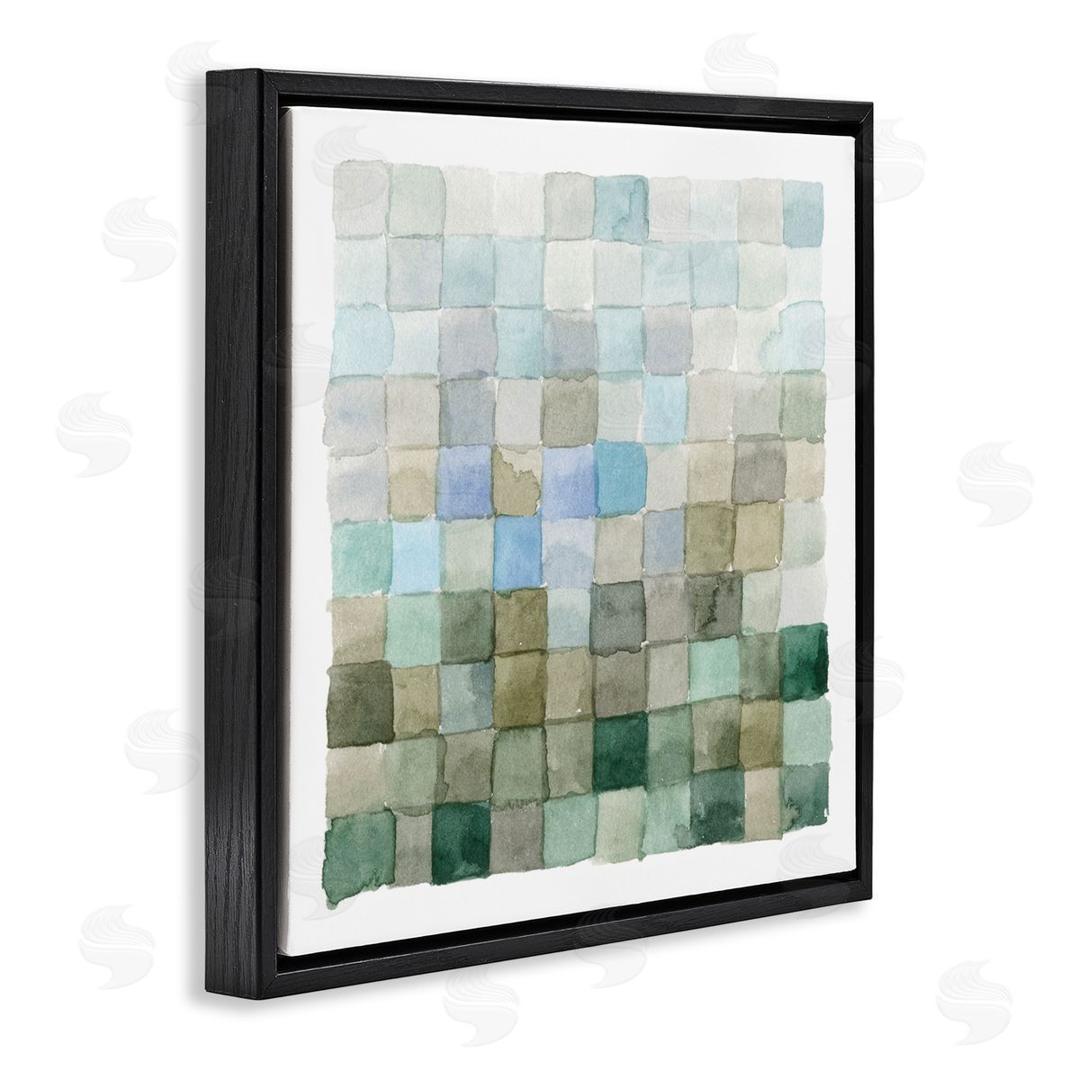 Emma Caroline Earth Tones Watercolor Detail Square Shape Pattern  Black Floating Frame Canvas Wall Art Print