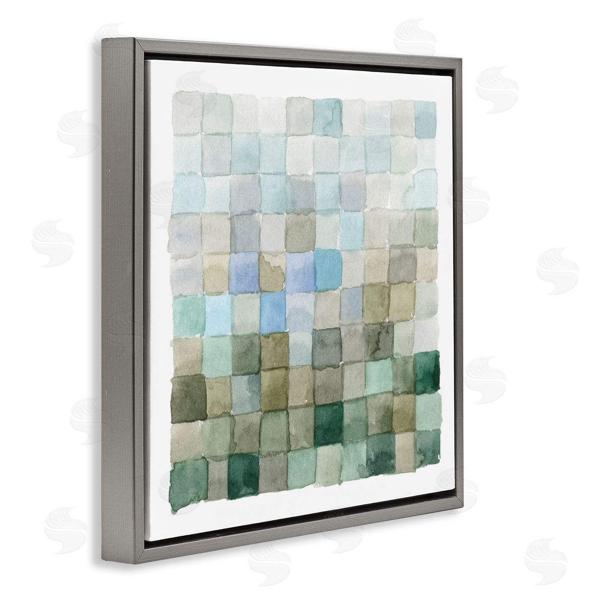Emma Caroline Earth Tones Watercolor Detail Square Shape Pattern  Gray Floating Frame Canvas Wall Art Print