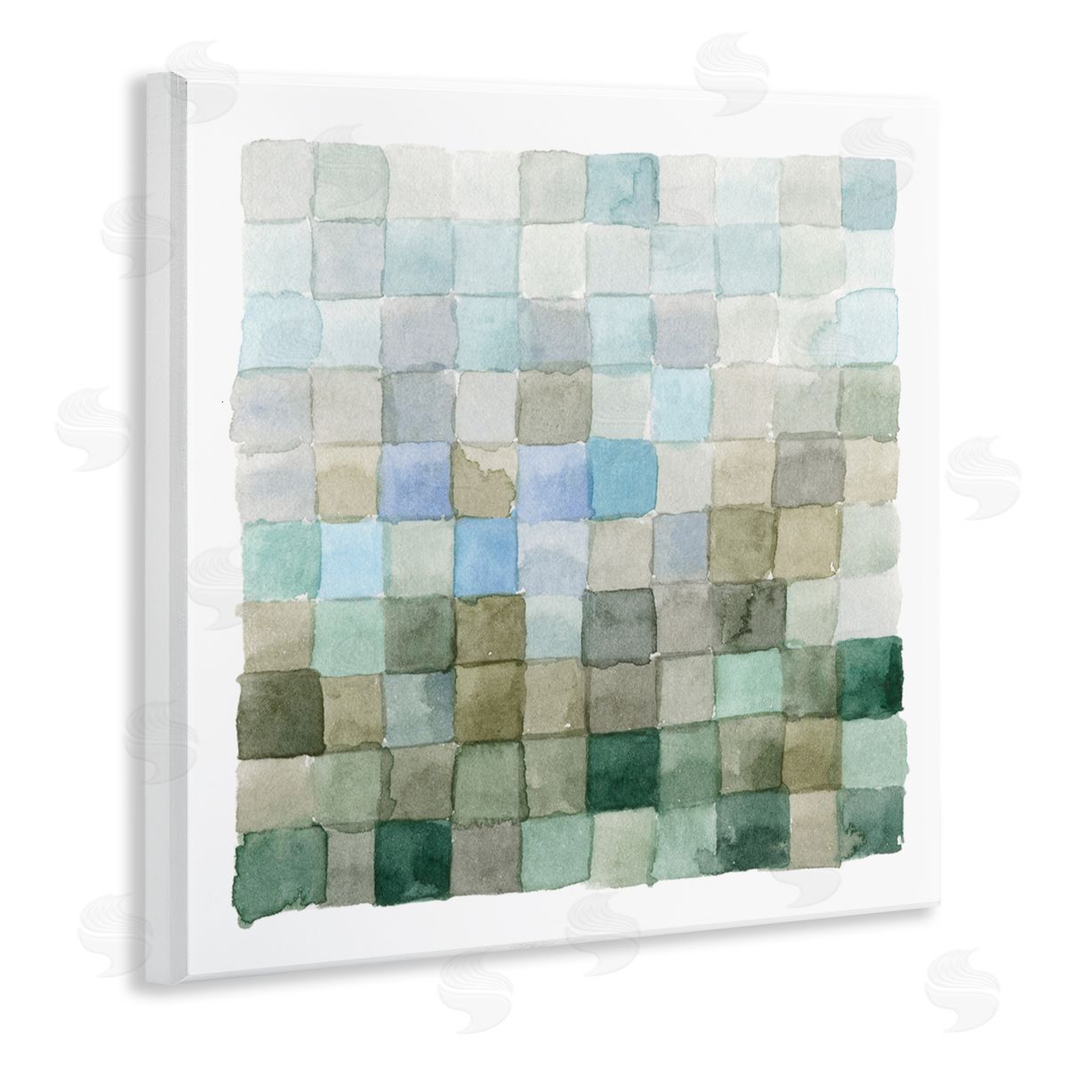 Emma Caroline Earth Tones Watercolor Detail Square Shape Pattern  Wooden Wall Plaque Art Print
