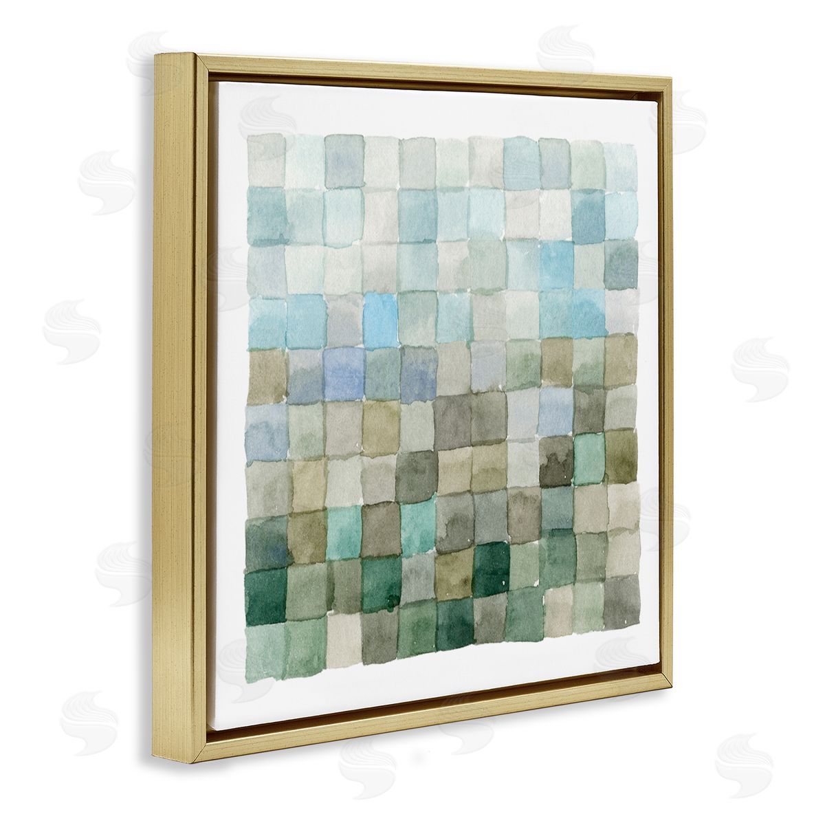 Modern Watercolor Checkered Shapes Gold Floating Frame Canvas Wall Art, Home Decor by Emma Caroline