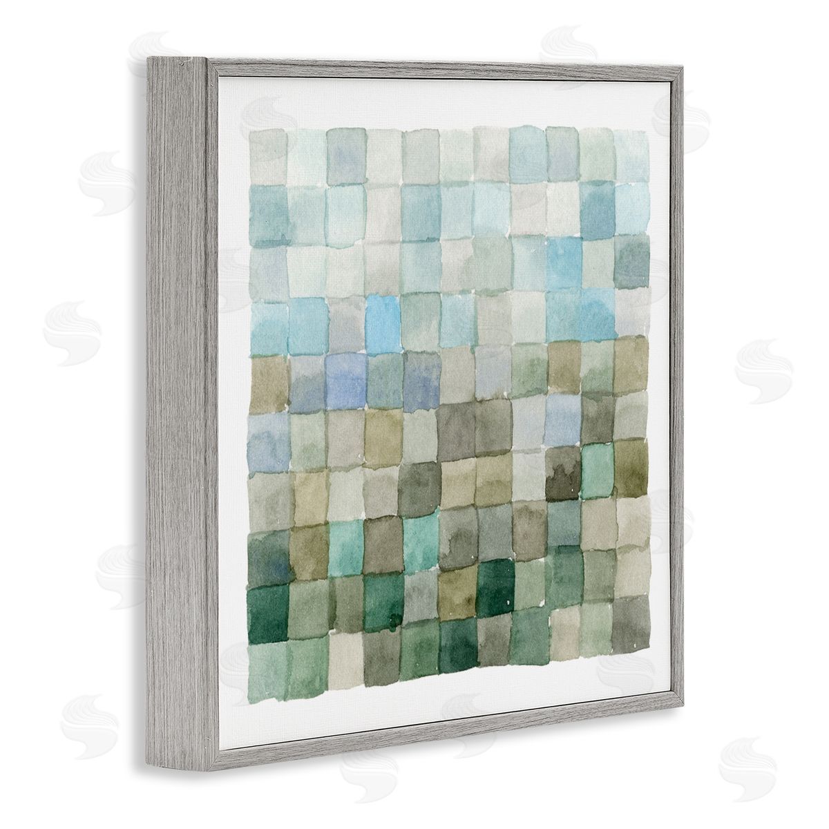 Modern Watercolor Checkered Shapes Grey Frame Print Wall Art, Home Decor by Emma Caroline
