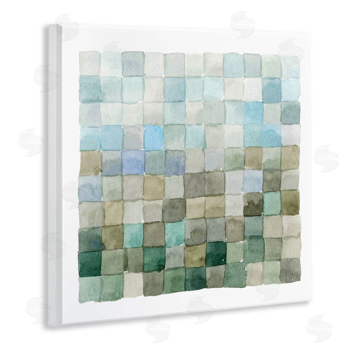 Modern Watercolor Checkered Shapes Wood Plaque Wall Art, Home Decor by Emma Caroline