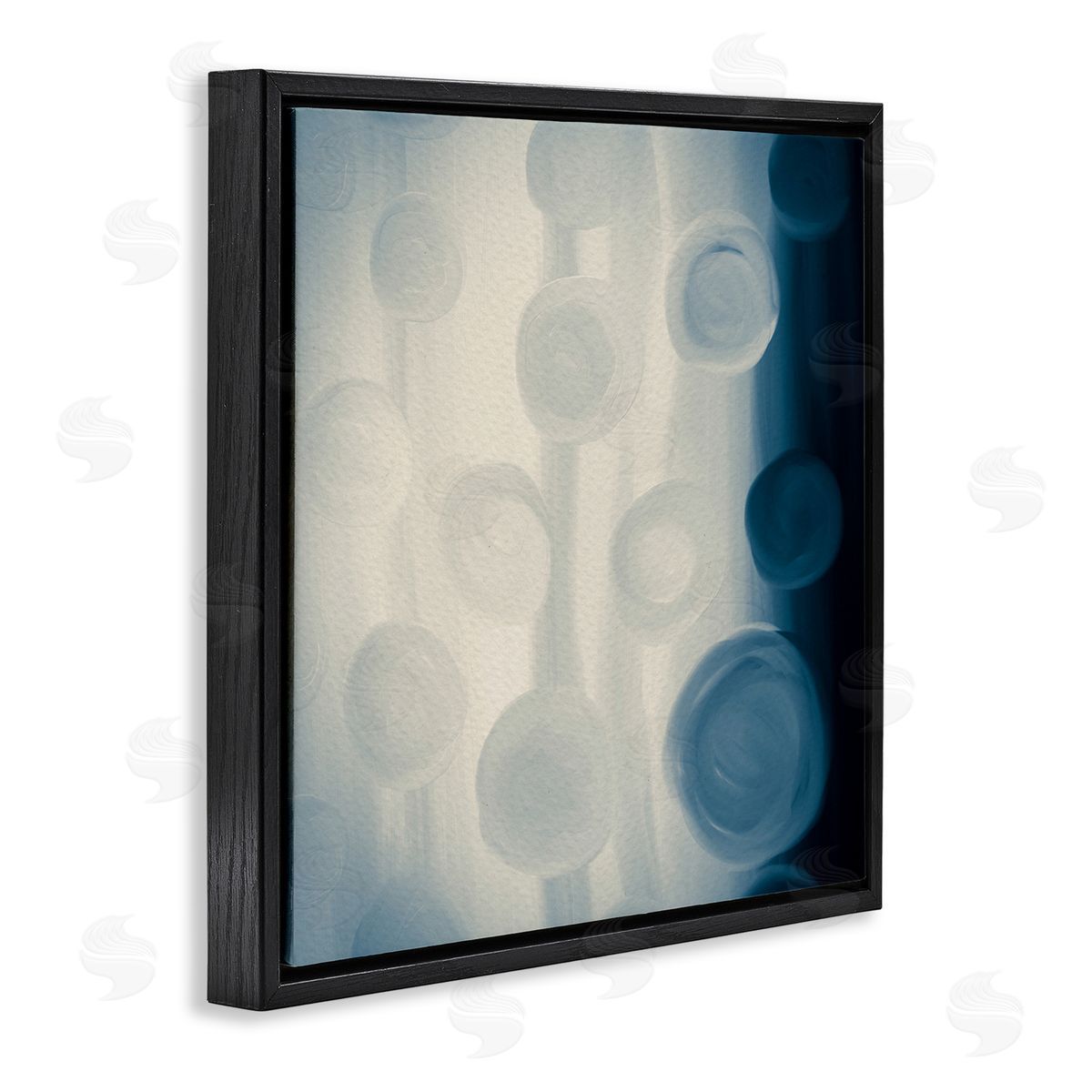 Amy Brinkman Rich Blue Abstract Circles Modern Circles Design  Black Floating Frame Canvas Wall Art Print