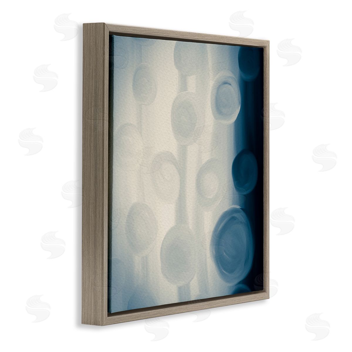Amy Brinkman Rich Blue Abstract Circles Modern Circles Design  Brown Floating Frame Canvas Wall Art Print