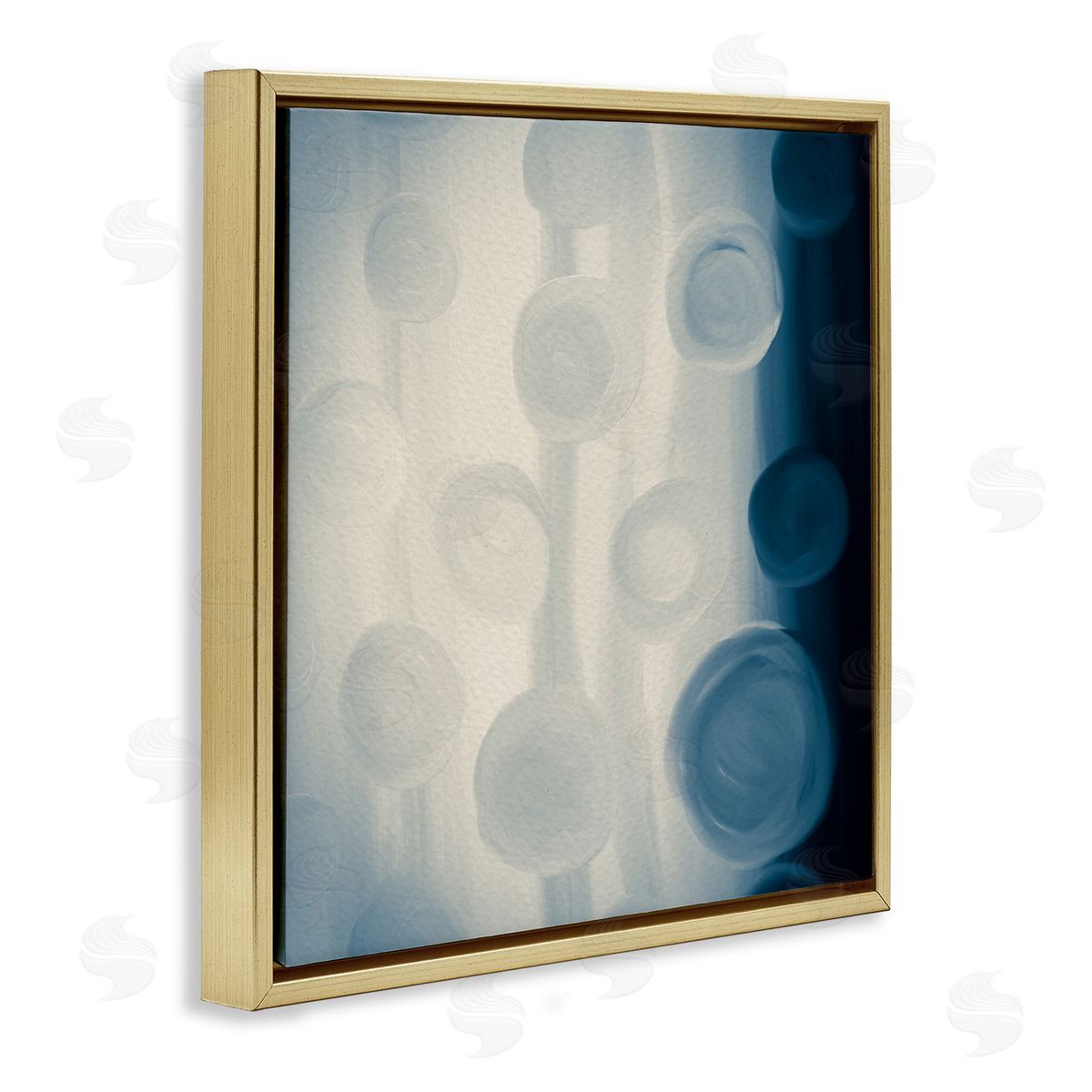 Amy Brinkman Rich Blue Abstract Circles Modern Circles Design  Gold Floating Frame Canvas Wall Art Print