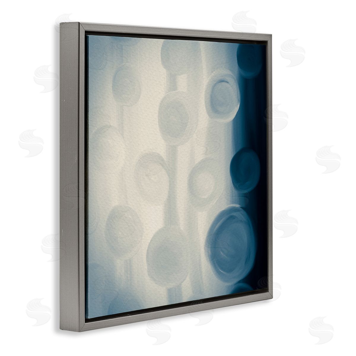 Amy Brinkman Rich Blue Abstract Circles Modern Circles Design  Gray Floating Frame Canvas Wall Art Print