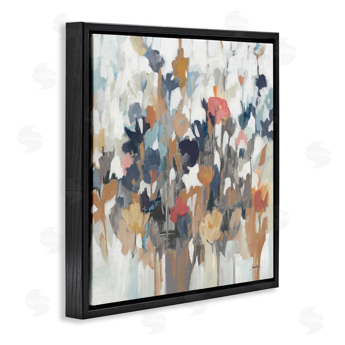 Modern Painterly Floral Arrangement Black Floating Frame Canvas Wall Art, Home Decor by Liz Jardine