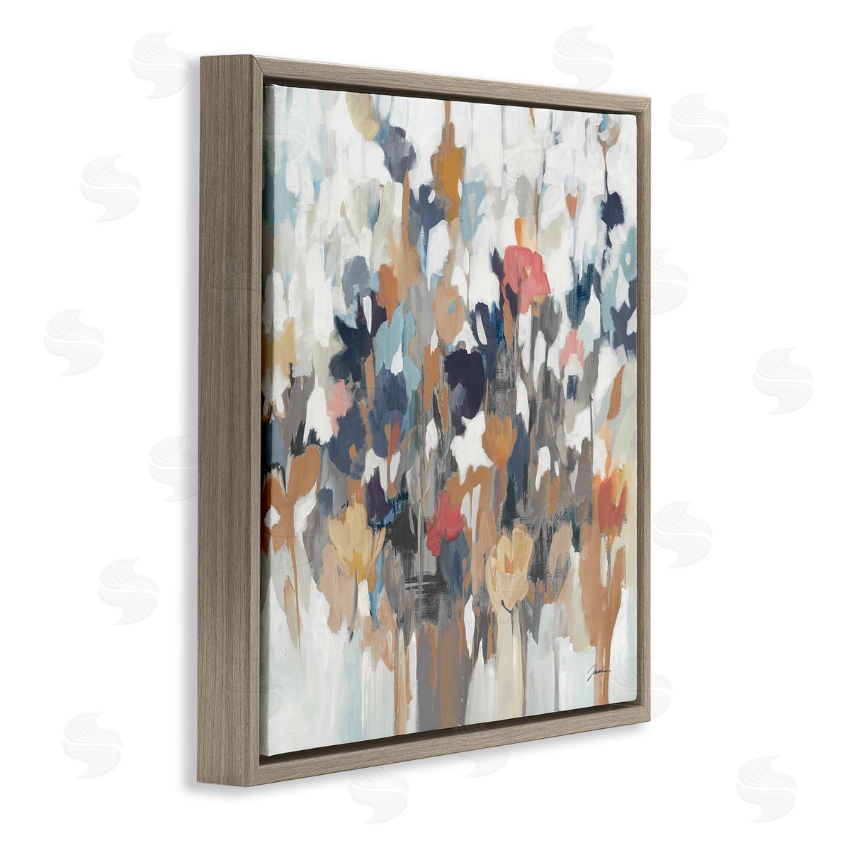 Modern Painterly Floral Arrangement Brown Floating Frame Canvas Wall Art, Home Decor by Liz Jardine