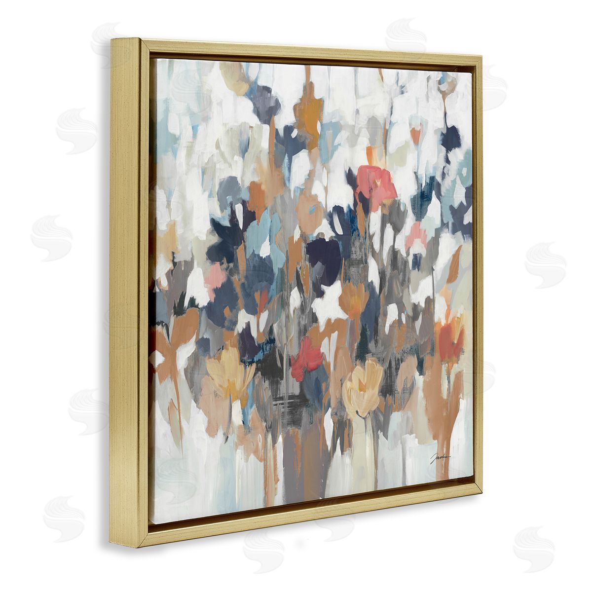 Modern Painterly Floral Arrangement Gold Floating Frame Canvas Wall Art, Home Decor by Liz Jardine