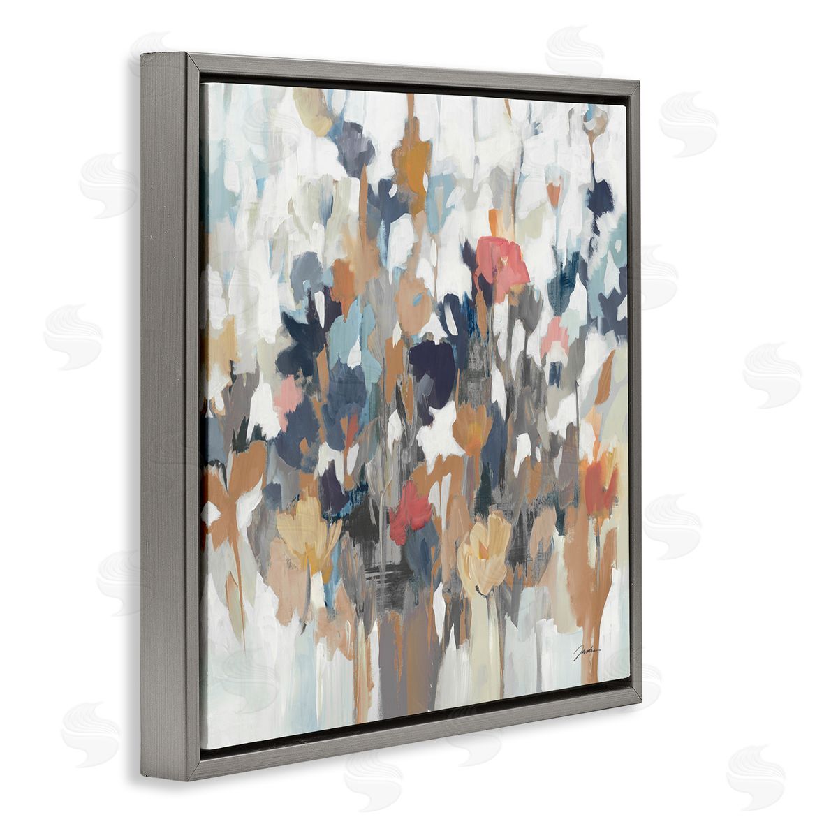 Modern Painterly Floral Arrangement Grey Floating Frame Canvas Wall Art, Home Decor by Liz Jardine