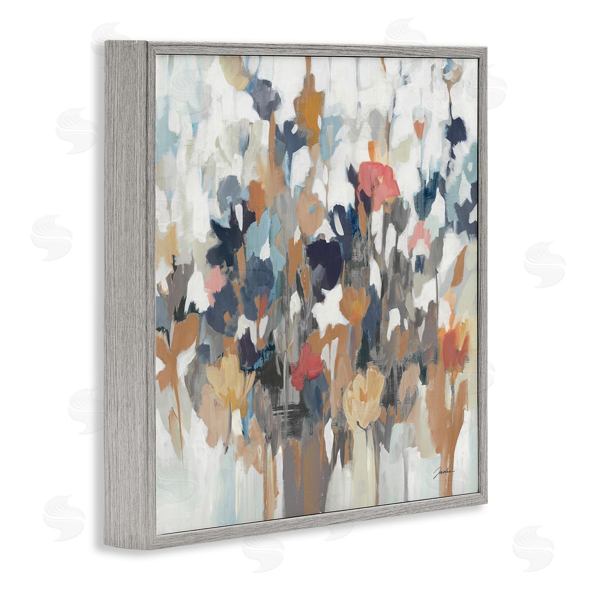 Modern Painterly Floral Arrangement Grey Frame Print Wall Art, Home Decor by Liz Jardine