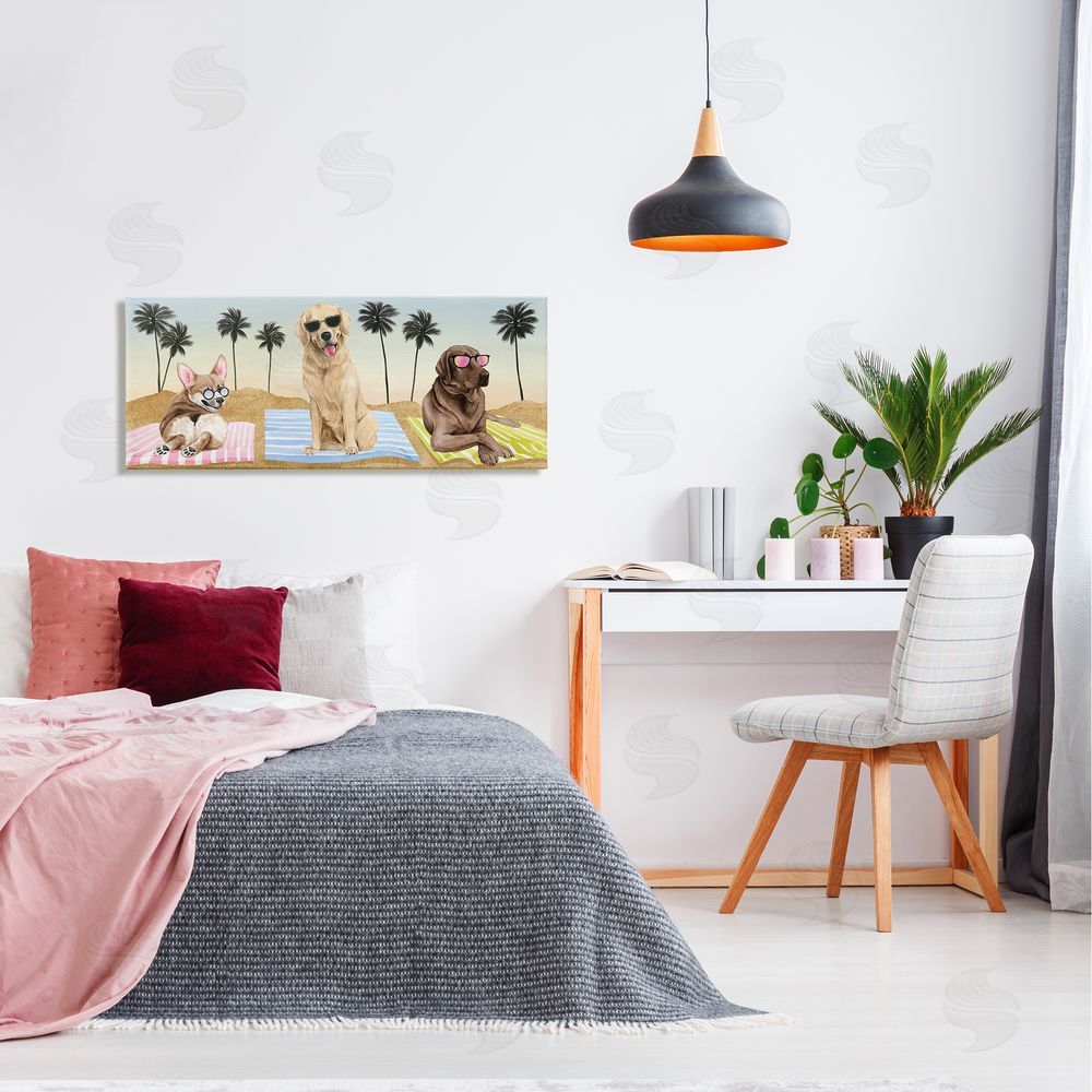 Grace Popp Whimsical Dogs Sunglasses Beach Towels Palm Trees 