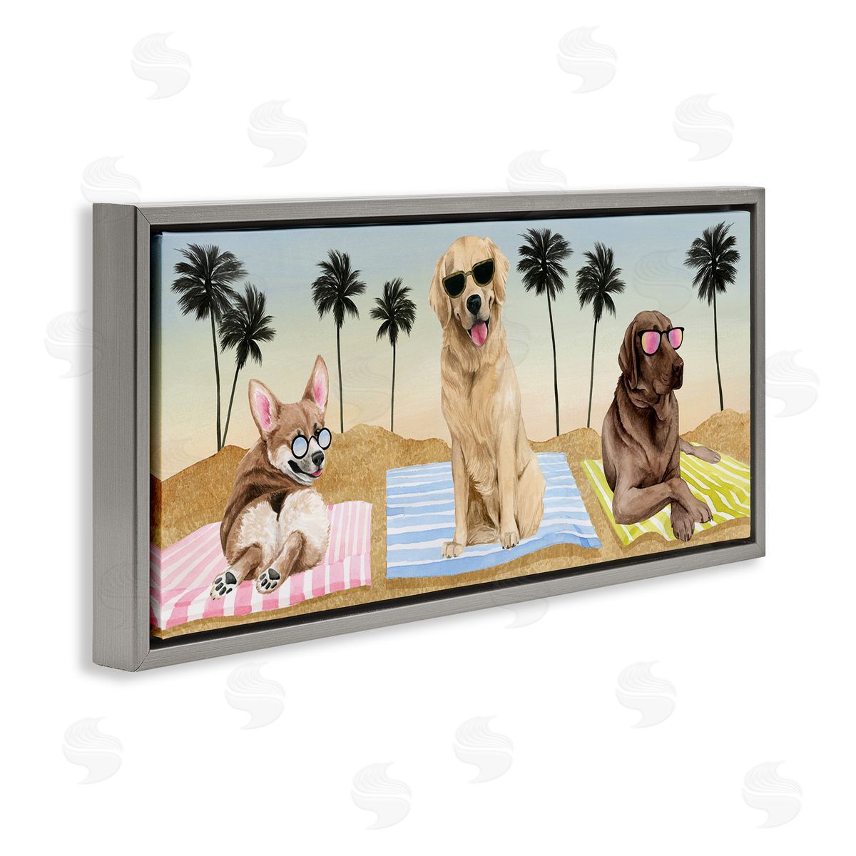 Grace Popp Whimsical Dogs Sunglasses Beach Towels Palm Trees 