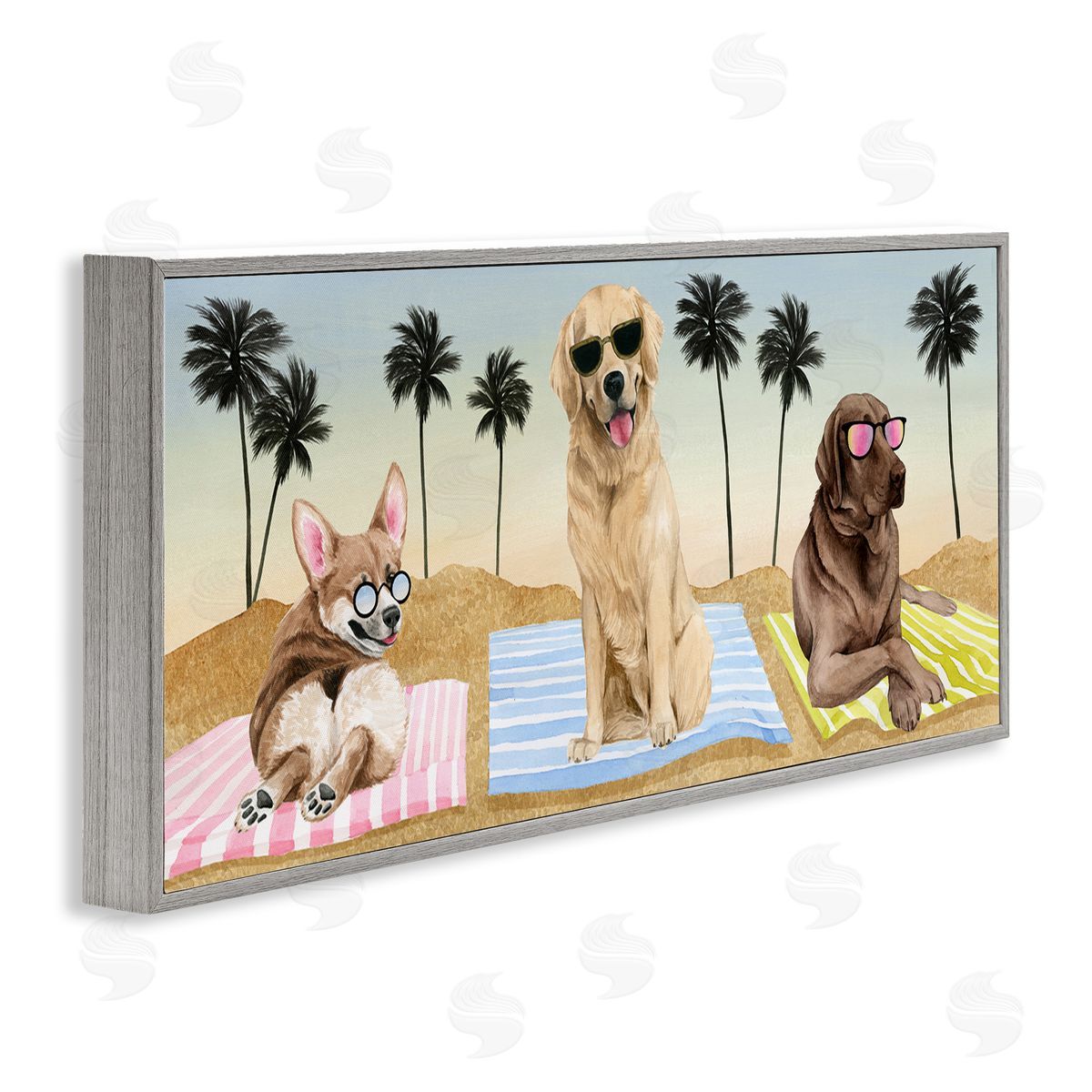 Grace Popp Whimsical Dogs Sunglasses Beach Towels Palm Trees 