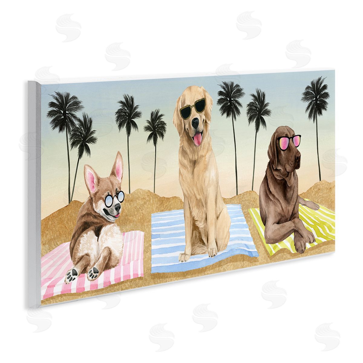 Grace Popp Whimsical Dogs Sunglasses Beach Towels Palm Trees 