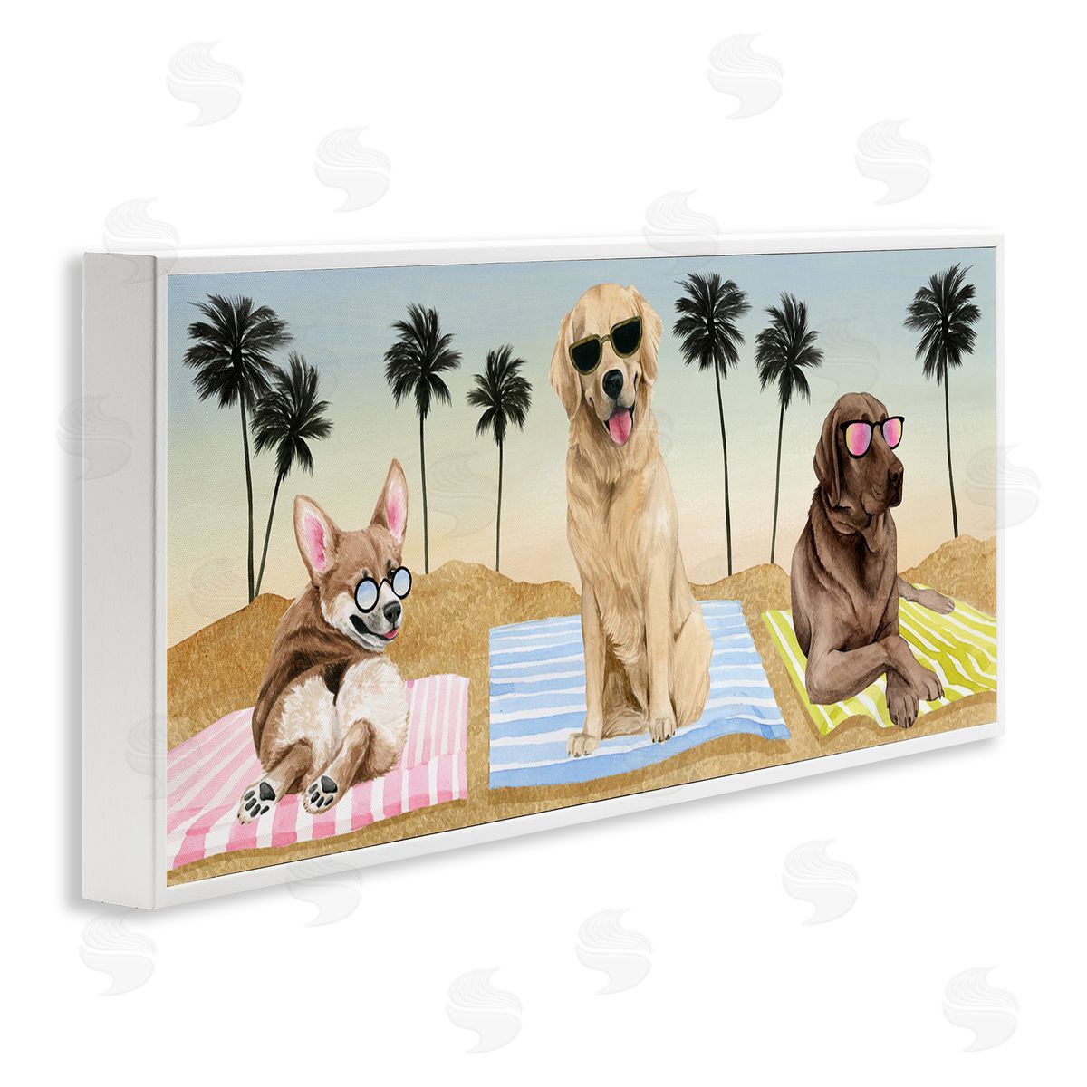 Grace Popp Whimsical Dogs Sunglasses Beach Towels Palm Trees 