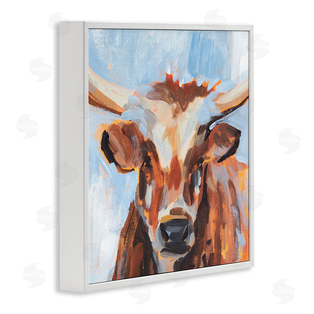 Annie Warren Blue Modern Farm Cow Cattle Brushstrokes Painting  White Framed Glicee Wall Art Print