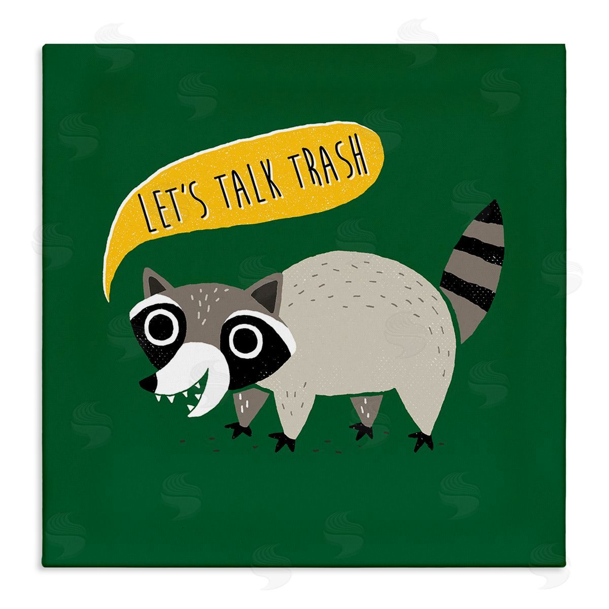 Michael Buxton Let's Talk Trash Phrase Witty Raccoon Saying  Stretched Canvas Wall Art Print