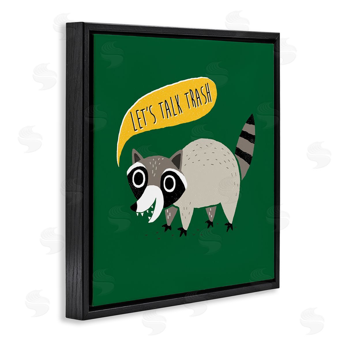 Michael Buxton Let's Talk Trash Phrase Witty Raccoon Saying  Black Floating Frame Canvas Wall Art Print