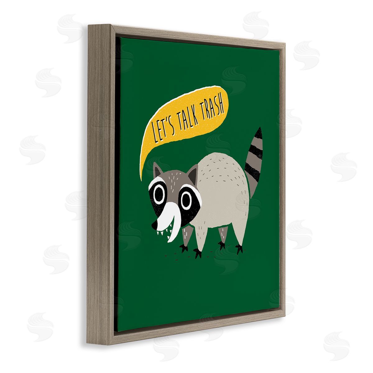 Michael Buxton Let's Talk Trash Phrase Witty Raccoon Saying  Brown Floating Frame Canvas Wall Art Print