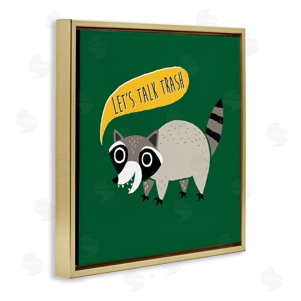 Michael Buxton Let's Talk Trash Phrase Witty Raccoon Saying  Gold Floating Frame Canvas Wall Art Print