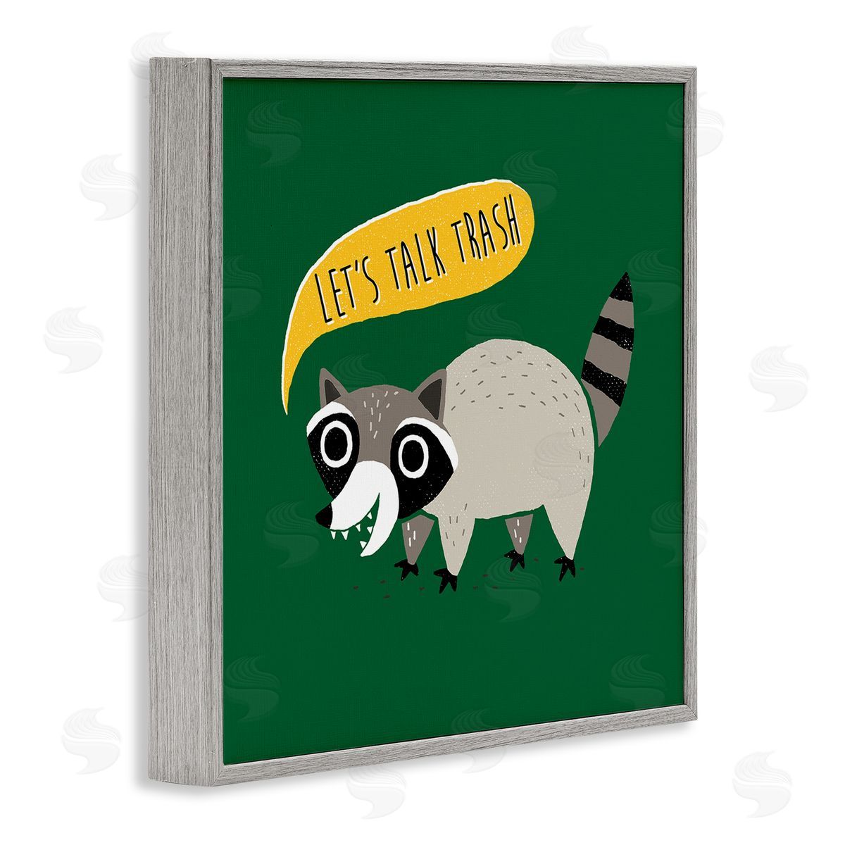 Michael Buxton Let's Talk Trash Phrase Witty Raccoon Saying  Gray Framed Glicee Wall Art Print