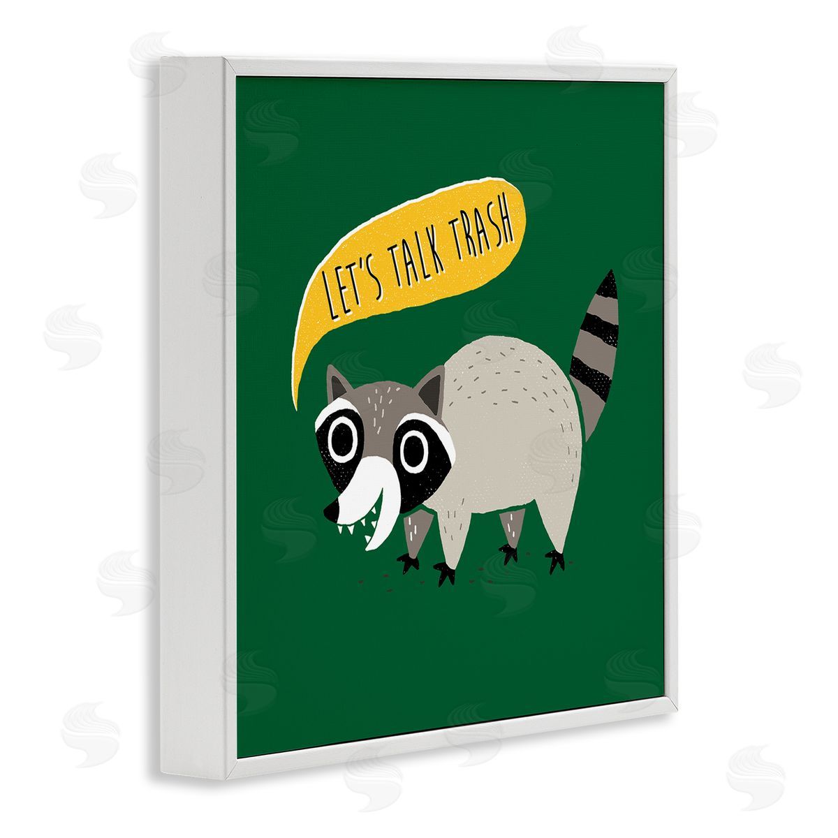 Michael Buxton Let's Talk Trash Phrase Witty Raccoon Saying  White Framed Glicee Wall Art Print