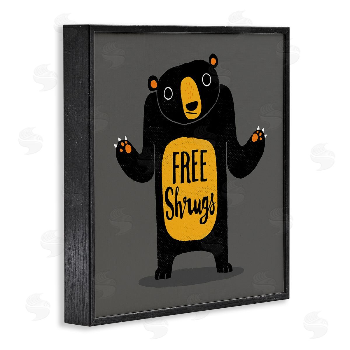 Michael Buxton Free Shrugs Phrase Funny Black Bear Illustration  Black Framed Glicee Wall Art Print