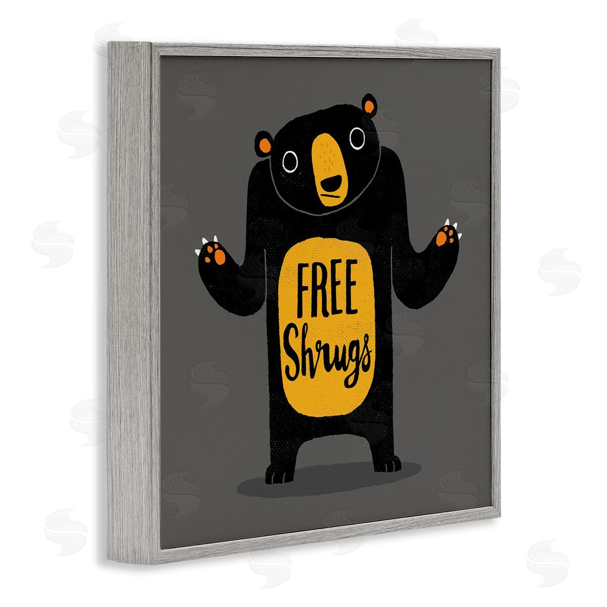 Michael Buxton Free Shrugs Phrase Funny Black Bear Illustration  Gray Framed Glicee Wall Art Print